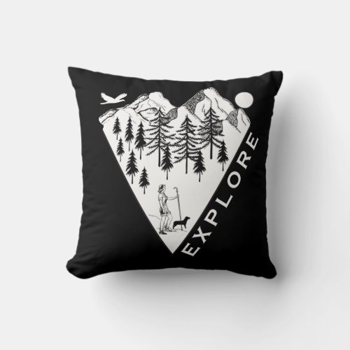 Hiking lover outdoor hiker pine trees throw pillow