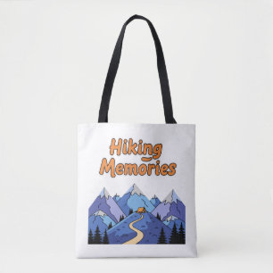 "Hiking Memories" Whimsical Mountain Camping Tote Bag