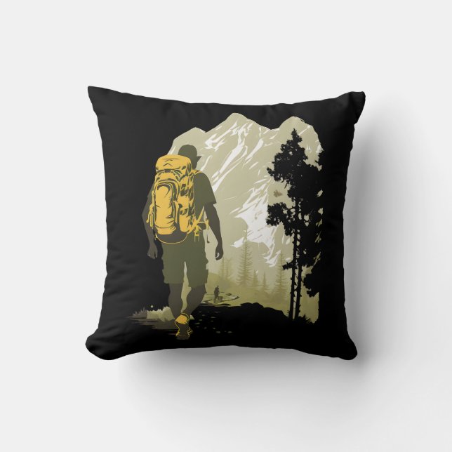 Hiking Mountain Adventure Throw Pillow (Front)