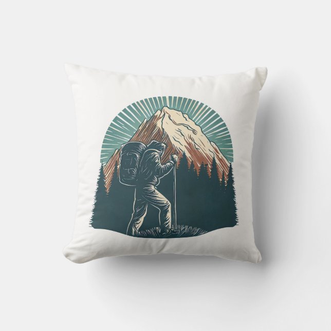 Hiking Mountain Graphic Throw Pillow (Front)