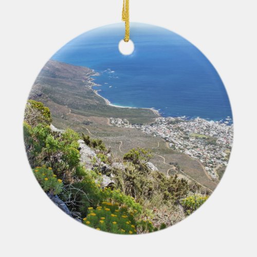 Hiking on Table Mountain_ View over Camps Bay Ceramic Ornament