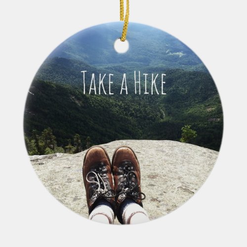 Hiking On Top of the World with Text II Ceramic Ornament