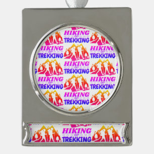 Hiking or Trekking Silver Plated Banner Ornament