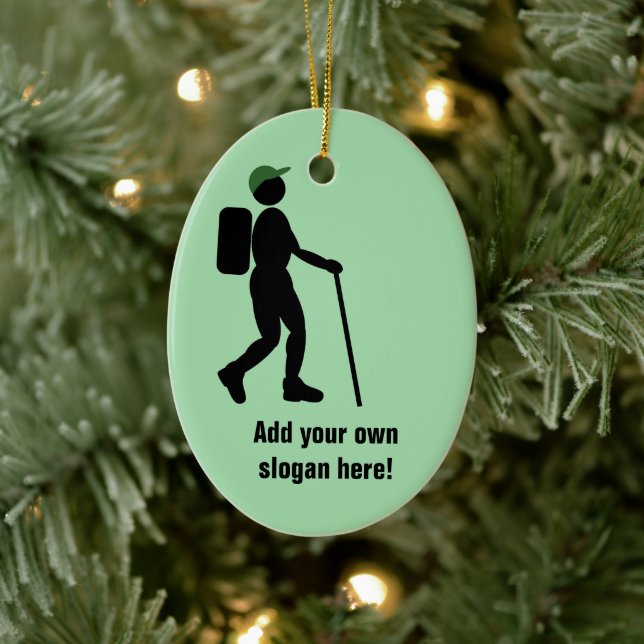 Hiking Person graphic - Personalized Hiker text on Ceramic Ornament (Tree)