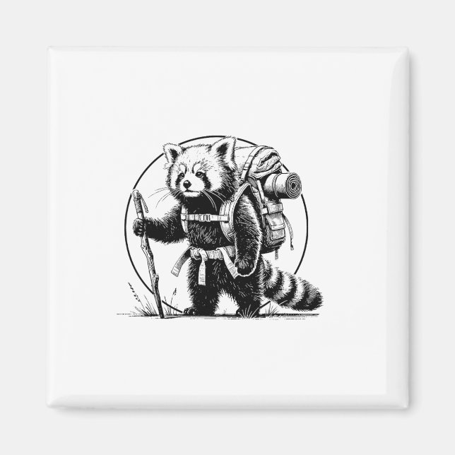 Hiking Red Panda Backpacking Animals Funny Cottage Magnet (Front)