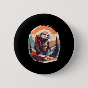 Hiking River Otter Backpacking Animal Lover Vintag Button