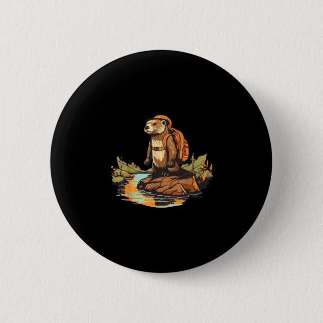 Hiking river otter backpacking outdoor animal  button (Front)