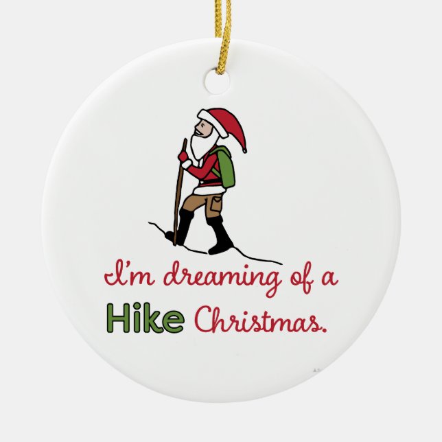 Hiking Santa Ceramic Ornament (Front)