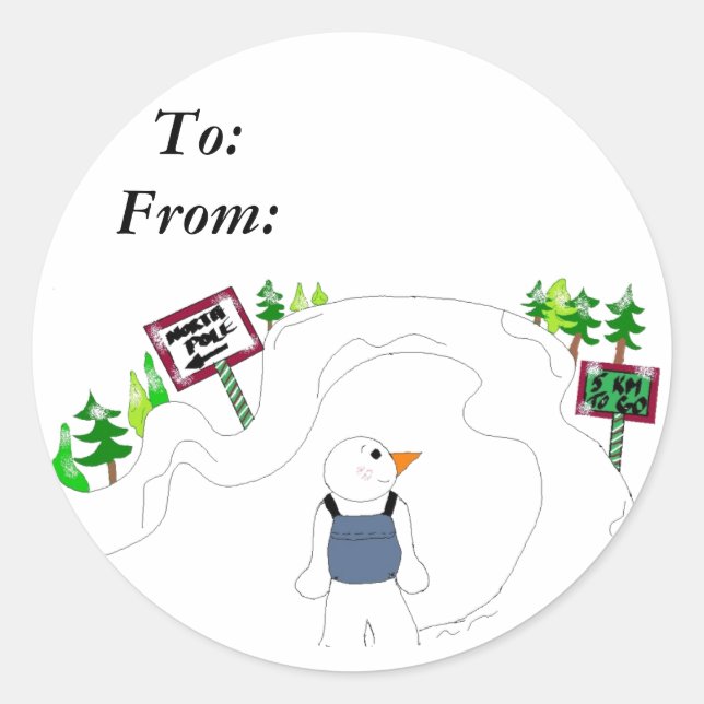 Hiking Snowman Gift Tag (Front)