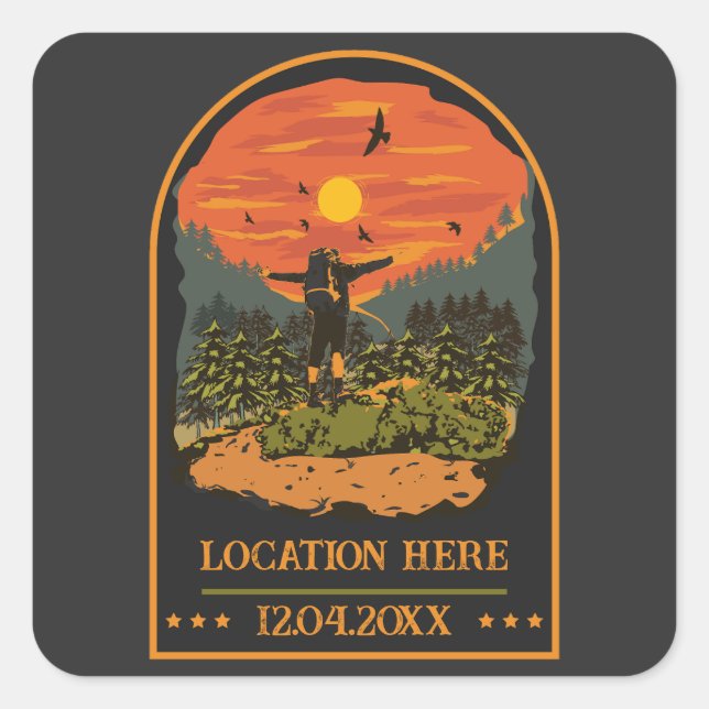 Hiking squad matching family camping trip retro square sticker (Front)