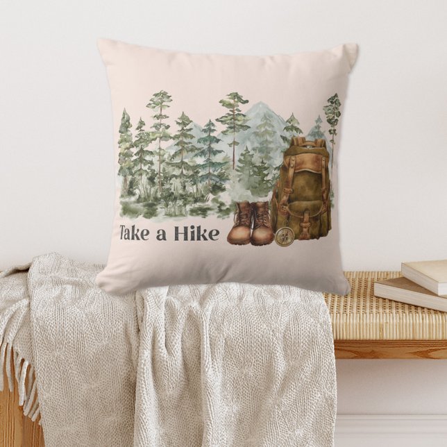 Hiking to Mountain Nature Landscape Outdoor Pillow (In situ on bench)