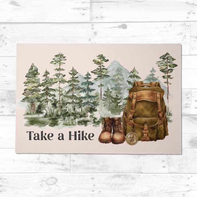 Hiking to Mountain Outdoor Nature Doormat (In situ on wood floor)