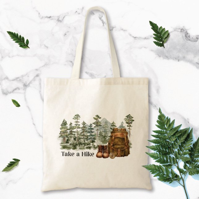 Hiking to Mountain Outdoor Nature Tote Bag (Close up)