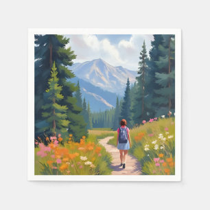 Hiking Trail Mountain Nature Landscape Watercolor Napkins