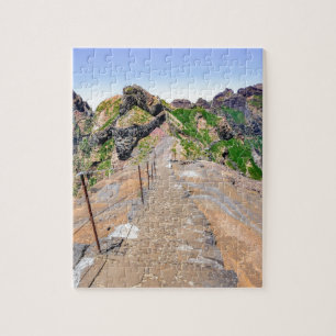 Hiking trail up in mountains on Madeira Portugal. Jigsaw Puzzle
