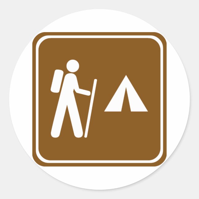 Hiking Trail with Camping Highway Sign Classic Round Sticker (Front)