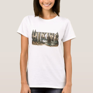 Hiking Typography with Mountains Trees & River T-Shirt