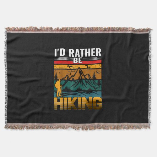 Hiking Vintage Vacation Hike Mountain Graphic Throw Blanket