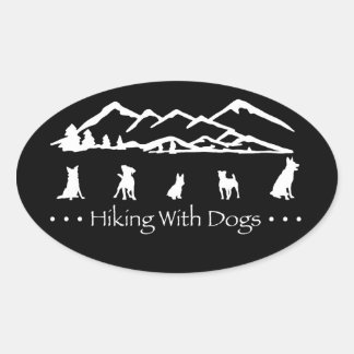 Hiking With Dogs Oval Sticker-Black Oval Sticker