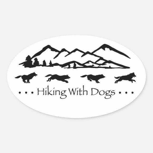 Hiking With Dogs Oval Sticker-Husky Sticker (Front)