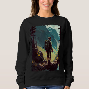 Hiking Woman mountains sunset hiker retro 70s vint Sweatshirt