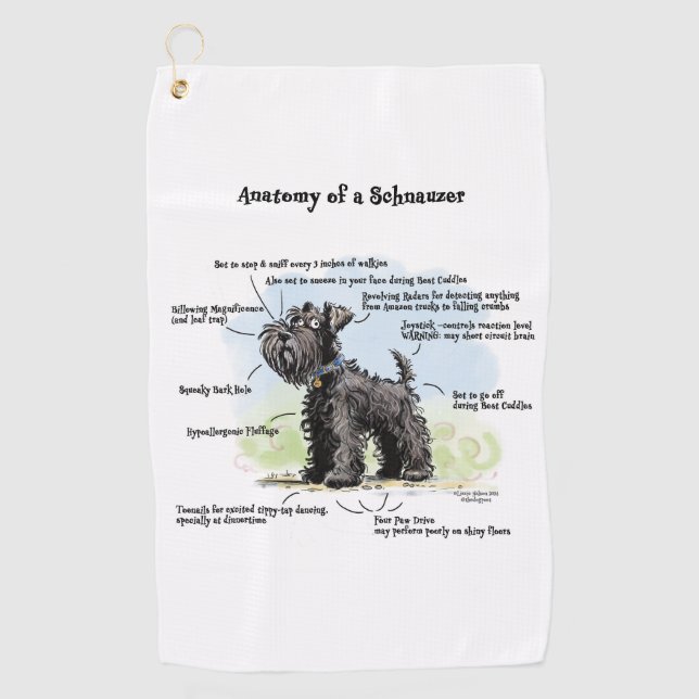 Hilarious Anatomy of a Schnauzer Golf Towel (Front)