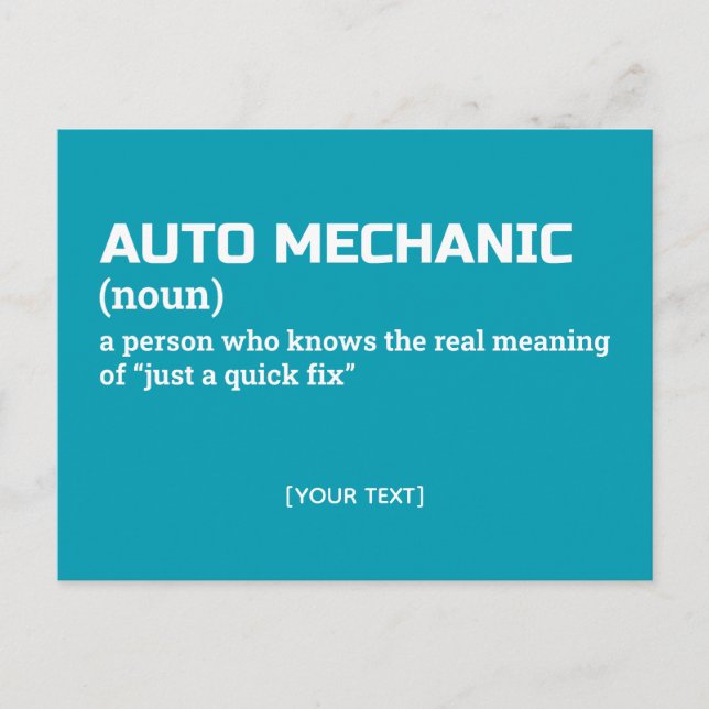 Hilarious Auto Mechanic Definition Postcard (Front)