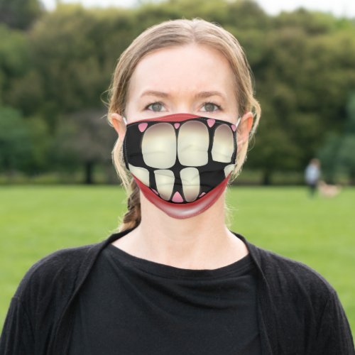 Hilarious cartoon bad teeth smiling lips fun adult cloth face mask