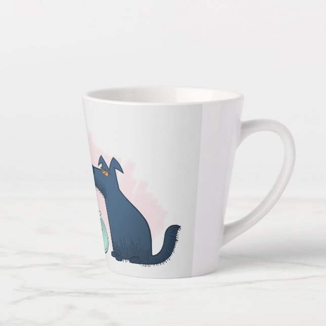 Hilarious Cat, Dog & Goldfish Cartoon Drawing Latte Mug (Right)