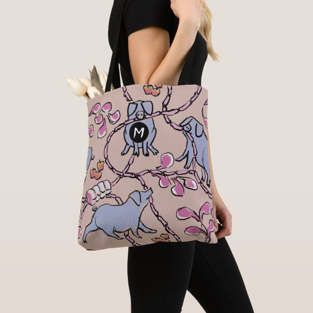 Hilarious Chinese Pig Year Monogram Old P Tote B Bag (Close Up)