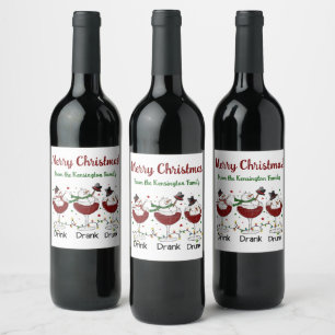 Hilarious “Drink, Drank, Drunk” Snowman and Wine  Label