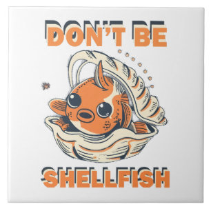 Hilarious Fish in a Shell Art Ceramic Tile