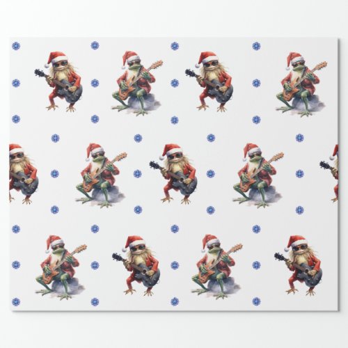 Hilarious Frog Rock Band Christmas on White Wrapping Paper
