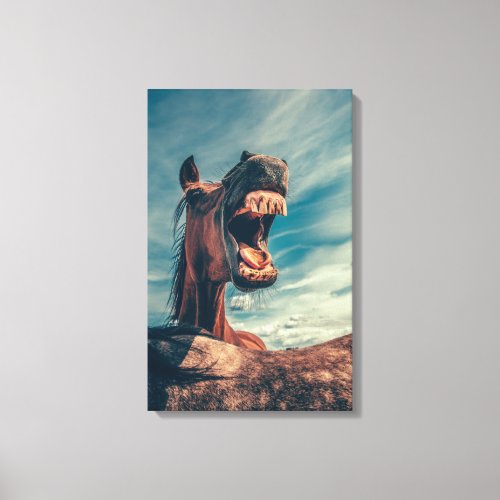 Hilarious Horse Smiling with Teeth and Tongue Canvas Print