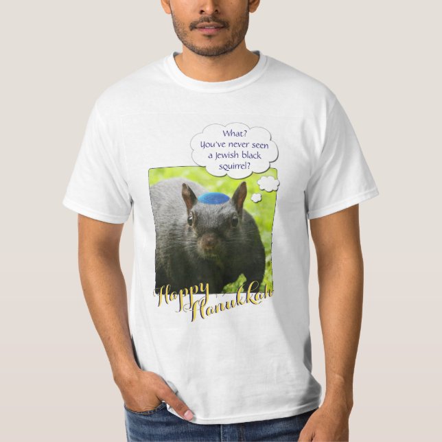 Hilarious Jewish Black Squirrel Wearing Yarmulke T-Shirt (Front)