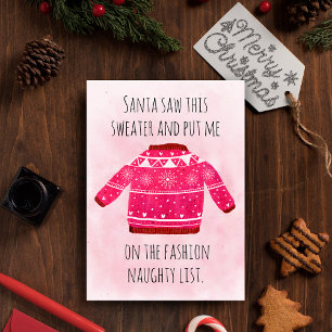 Hilarious Naughty List Pink Ugly Christmas Sweater Holiday Card
