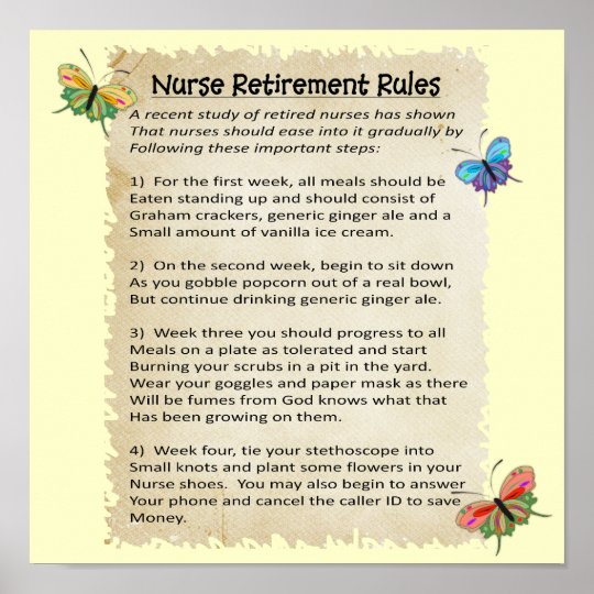 Hilarious "Nurse Retirement Rules" Poster 12x12" | Zazzle.com
