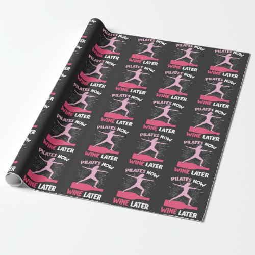 Hilarious Pilates Athlete Gift Wine Drinking Woman Wrapping Paper