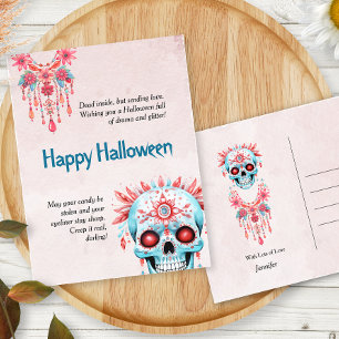 Hilarious Pink Blue Sugar Skull Funny Halloween Postcard