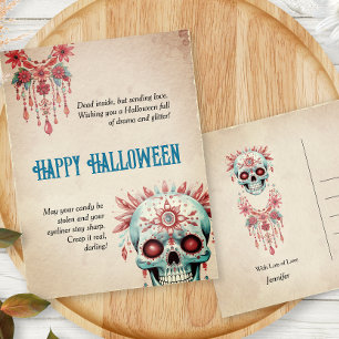Hilarious Pink Blue Sugar Skull Funny Halloween Postcard