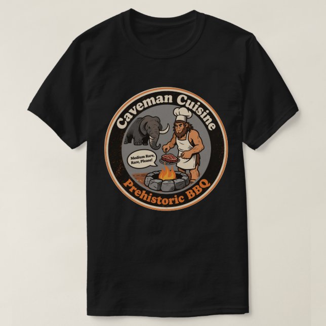 Hilarious Prehistoric BBQ Fun T-Shirt (Design Front)