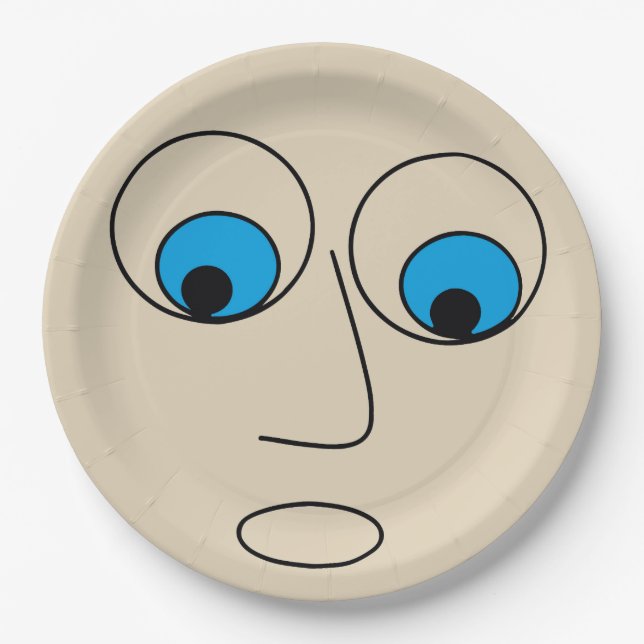 Hilarious Scared Man Cartoon Face Design Paper Plates (Front)