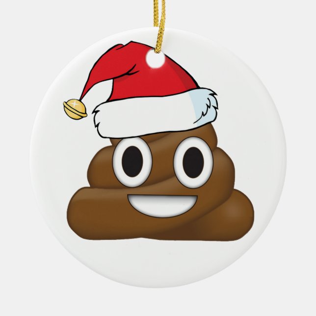 Hilarious Xmas Poop Emoji Ceramic Ornament (Front)