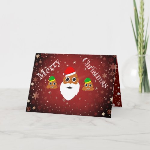 Hilarious Xmas Poop Santa with Helpers Emoji Holiday Card