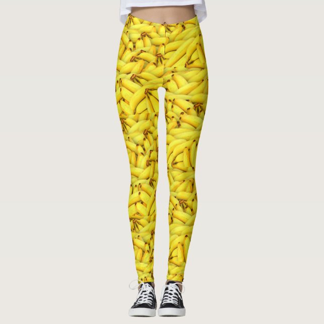 Hilarious Yellow Bananas All Over Pattern Leggings (Front)
