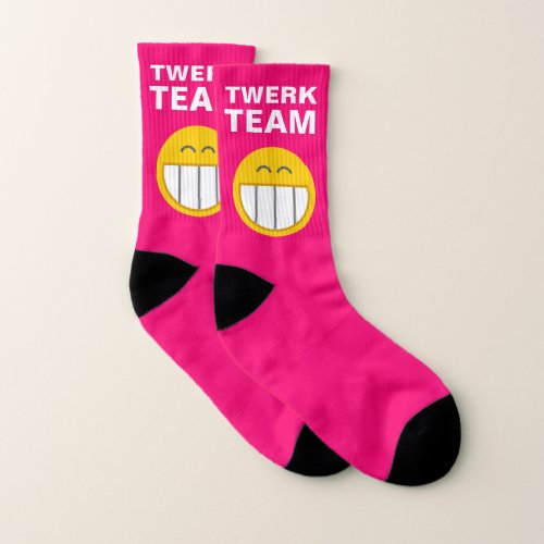 Hilariously Funny Twerk Team Emoji Hot Pink Socks