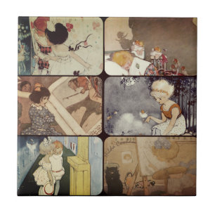 Hilda Collage Cowham Vintage Illustration Ceramic Tile
