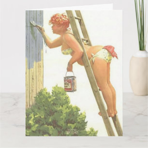 HILDA CURVY BIG BOTTOMED ON LADDER GREETING CARDS