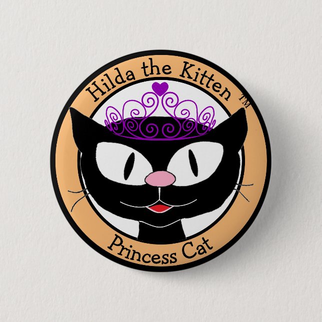 Hilda the Kitten™ Princess Cat (Black Cartoon Cat) Button (Front)