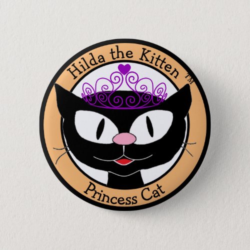 Hilda the Kitten Princess Cat Black Cartoon Cat Button